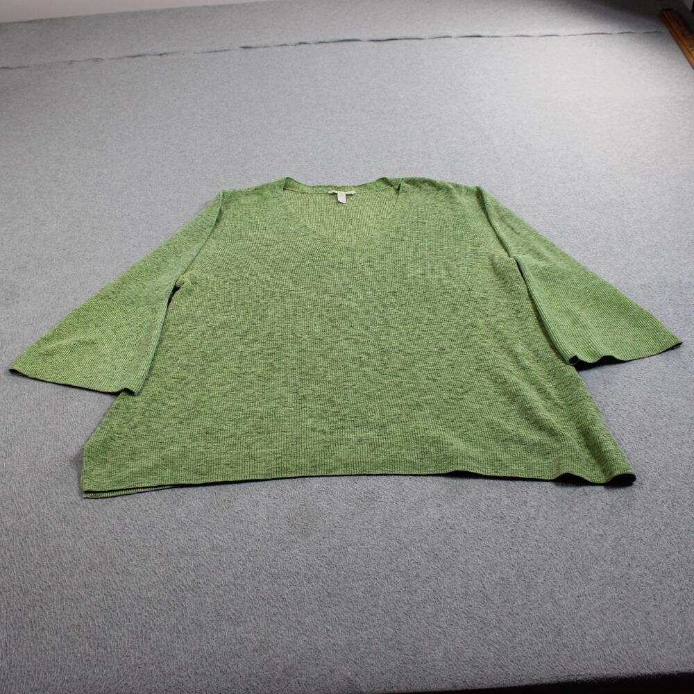Eileen Fisher Sweater Women Large Green 3/4 Sleeve Organic Cotton Coastal Boho